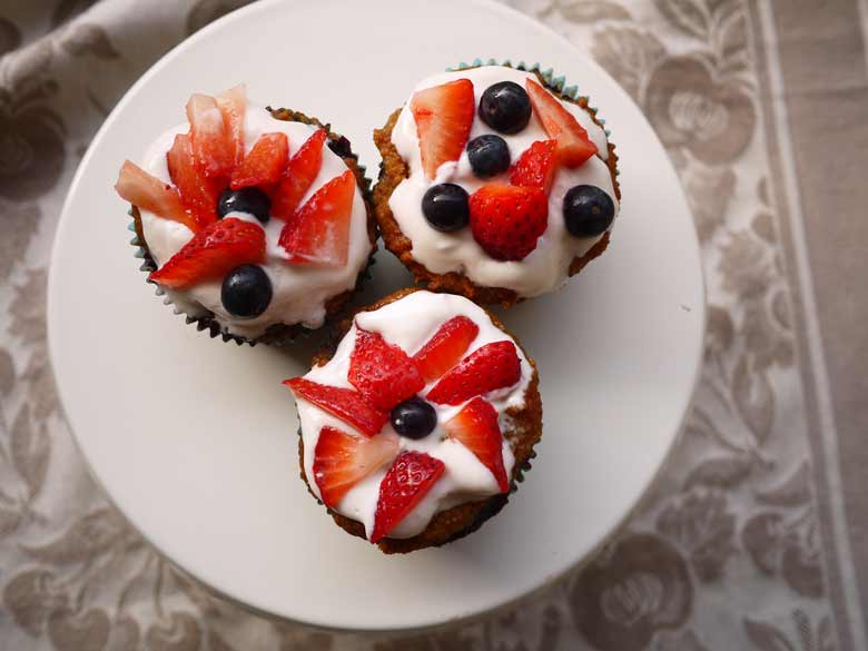 4th of July Menu: Cherry-Vanilla Muffins w/ Whipped Cream & Berries (paleo, GF)| Perchance to Cook, www.perchancetocook.com