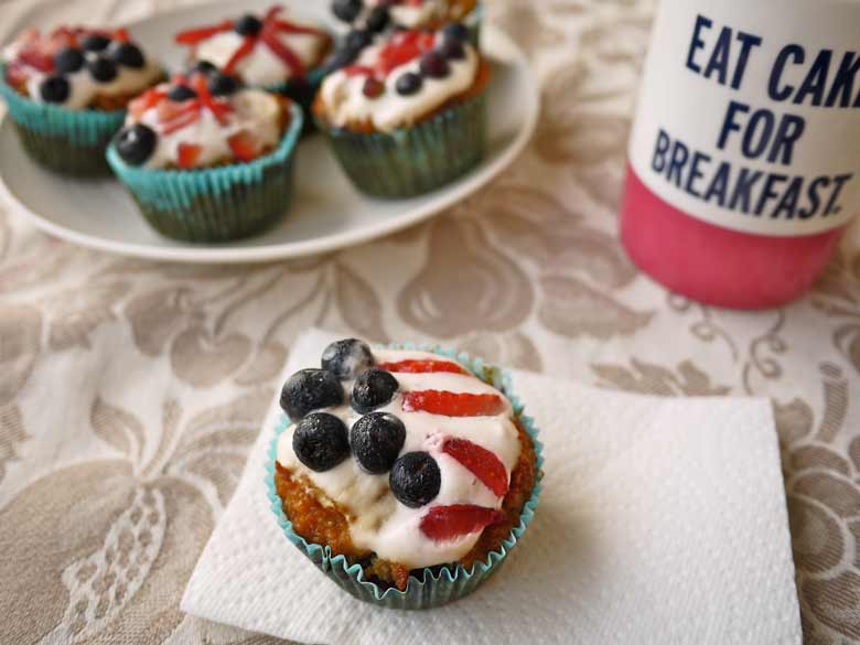 4th of July Menu: Cherry-Vanilla Muffins w/ Whipped Cream & Berries (paleo, GF)| Perchance to Cook, www.perchancetocook.com