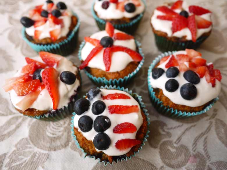 4th of July Menu: Cherry-Vanilla Muffins w/ Whipped Cream & Berries (paleo, GF)| Perchance to Cook, www.perchancetocook.com