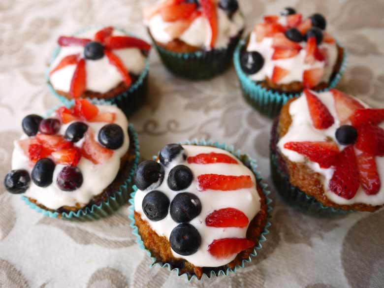 4th of July Menu: Cherry-Vanilla Muffins w/ Whipped Cream & Berries (paleo, GF)| Perchance to Cook, www.perchancetocook.com