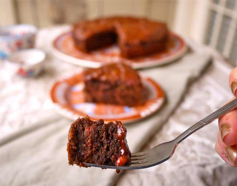 Paleo Raspberry Chocolate Banana Cake (GF, dairy-free) | Perchance to Cook, www.perchancetocook.com