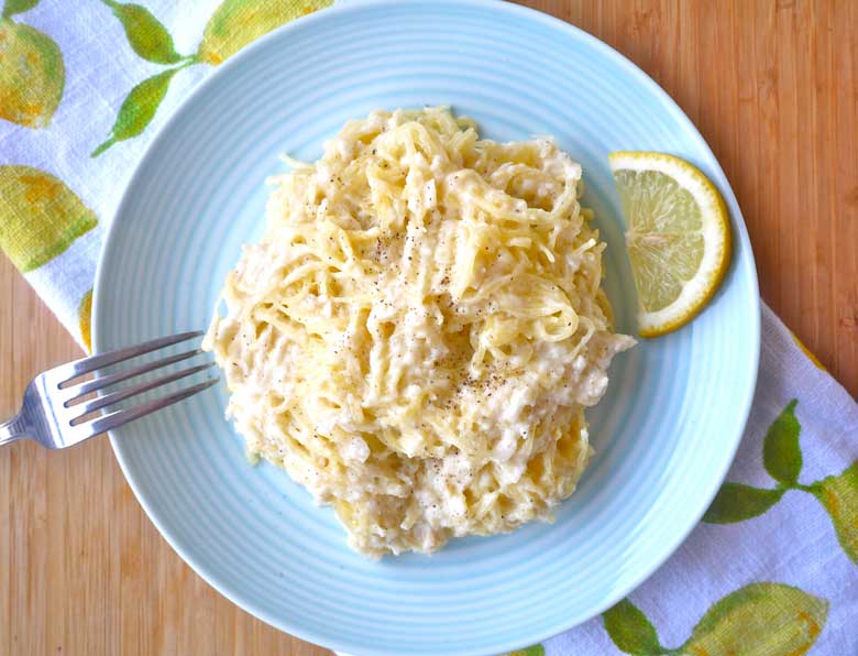 Lemon Alfredo Spaghetti Squash (paleo, GF, dairy-free) | Perchance to Cook, www.perchancetocook.com
