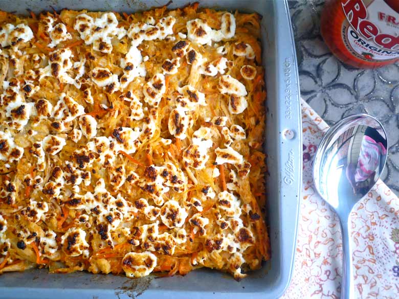 Creamy Buffalo Chicken Spaghetti Squash Casserole (paleo, GF) | Perchance to Cook, www.perchancetocook.com