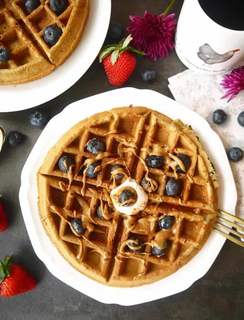 Paleo + Gluten-free Mashed Blueberry Waffles | Perchance to Cook, www.perchancetocook.com