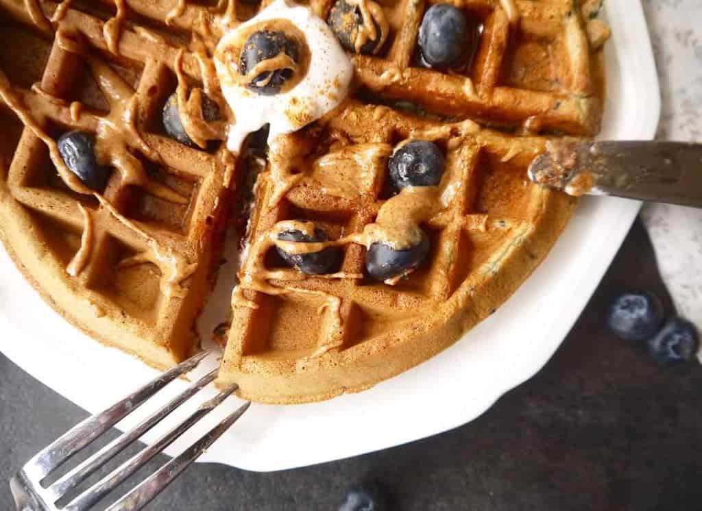 Paleo + Gluten-free Mashed Blueberry Waffles | Perchance to Cook, www.perchancetocook.com